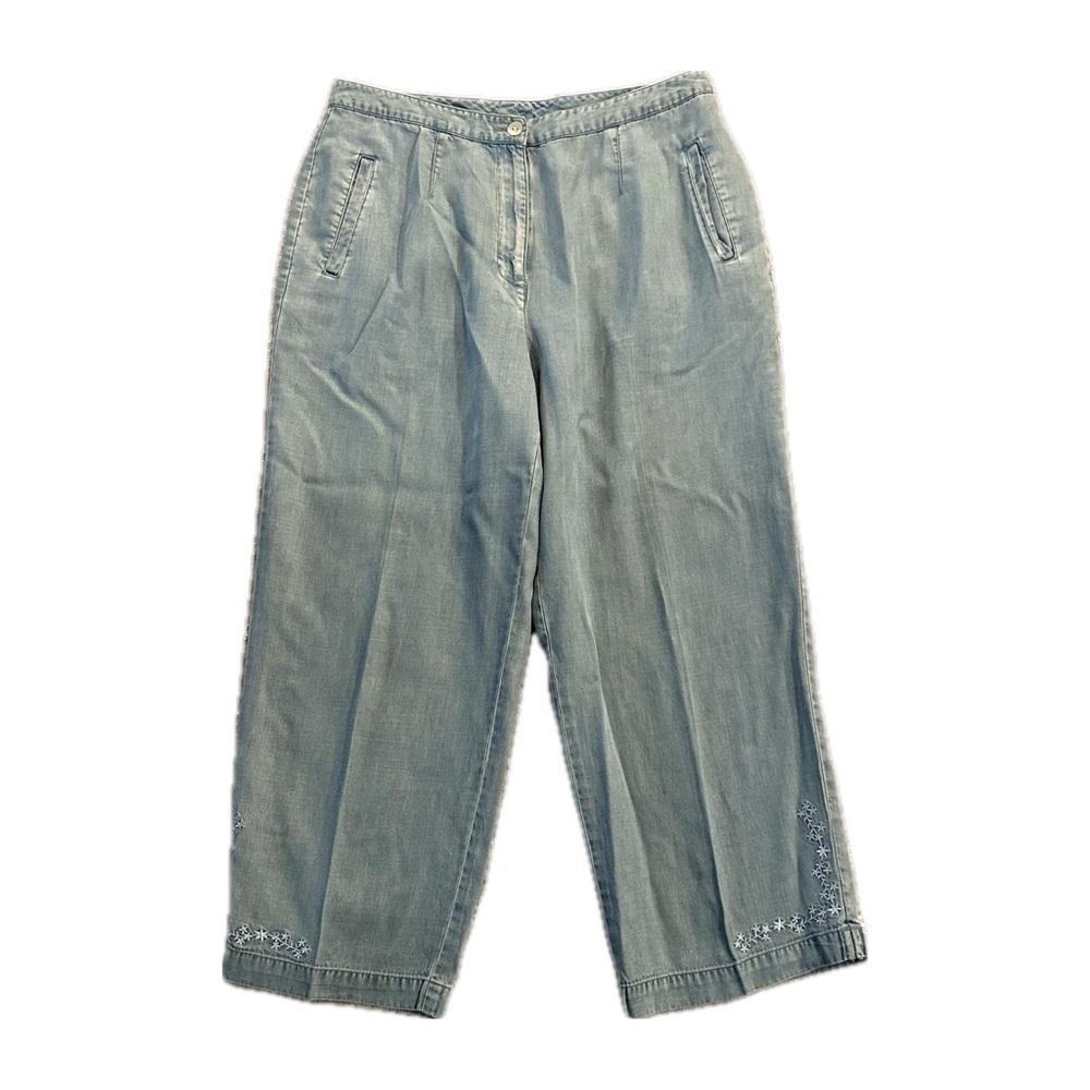 Vintage Crazy Horse Floral Embroidery Light Wash Jean Trousers - 8P